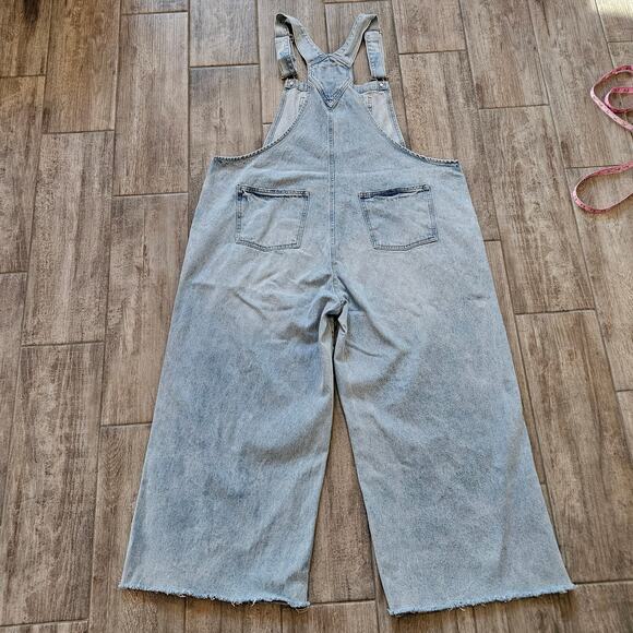 Juicy Couture Wide Leg Denim Overalls Womens 3X Light Wash Raw Hem Logo Retro - Picture 9 of 14